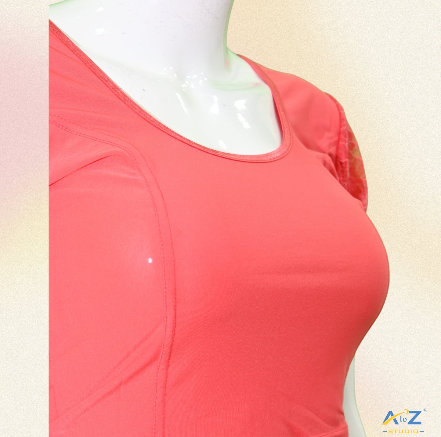 Peach  Polyester Lycra Net Short Sleeves