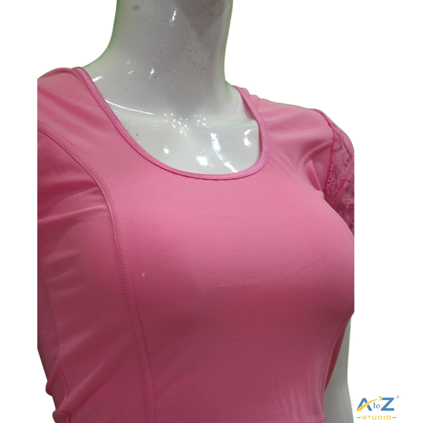 Pink Polyester Lycra Net Short Sleeves