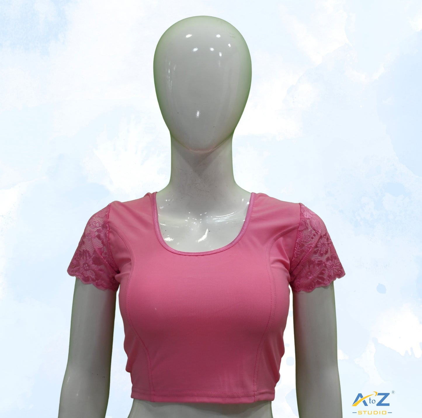 Pink Polyester Lycra Net Short Sleeves