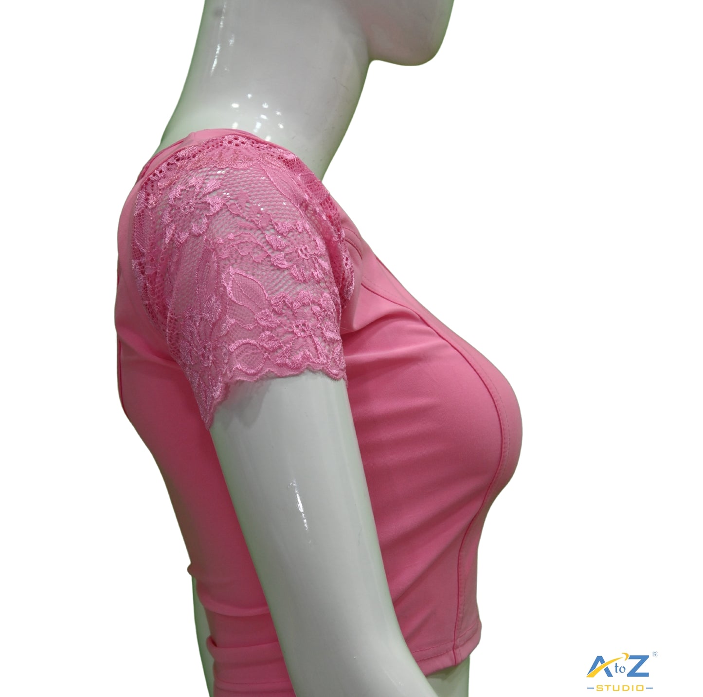 Pink Polyester Lycra Net Short Sleeves