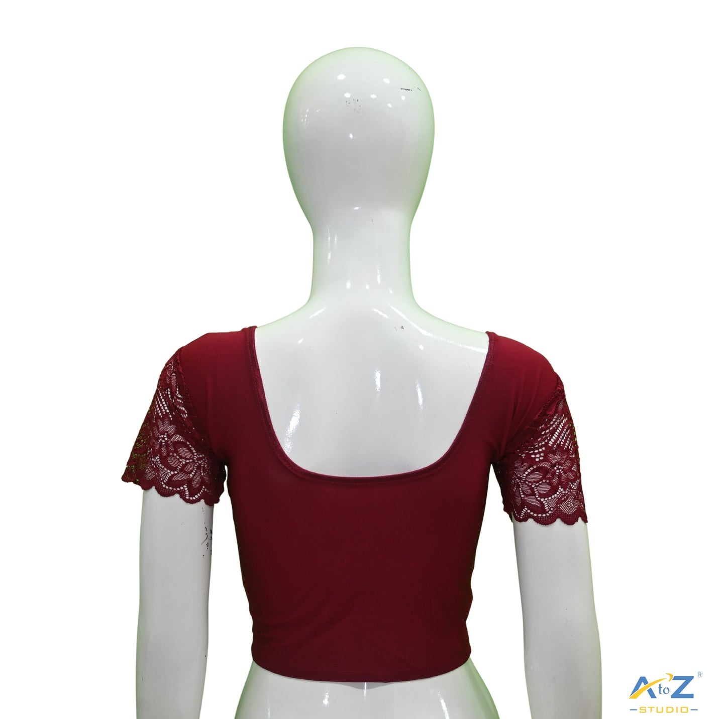 Reddish Maroon Polyester Lycra Net Short Sleeves