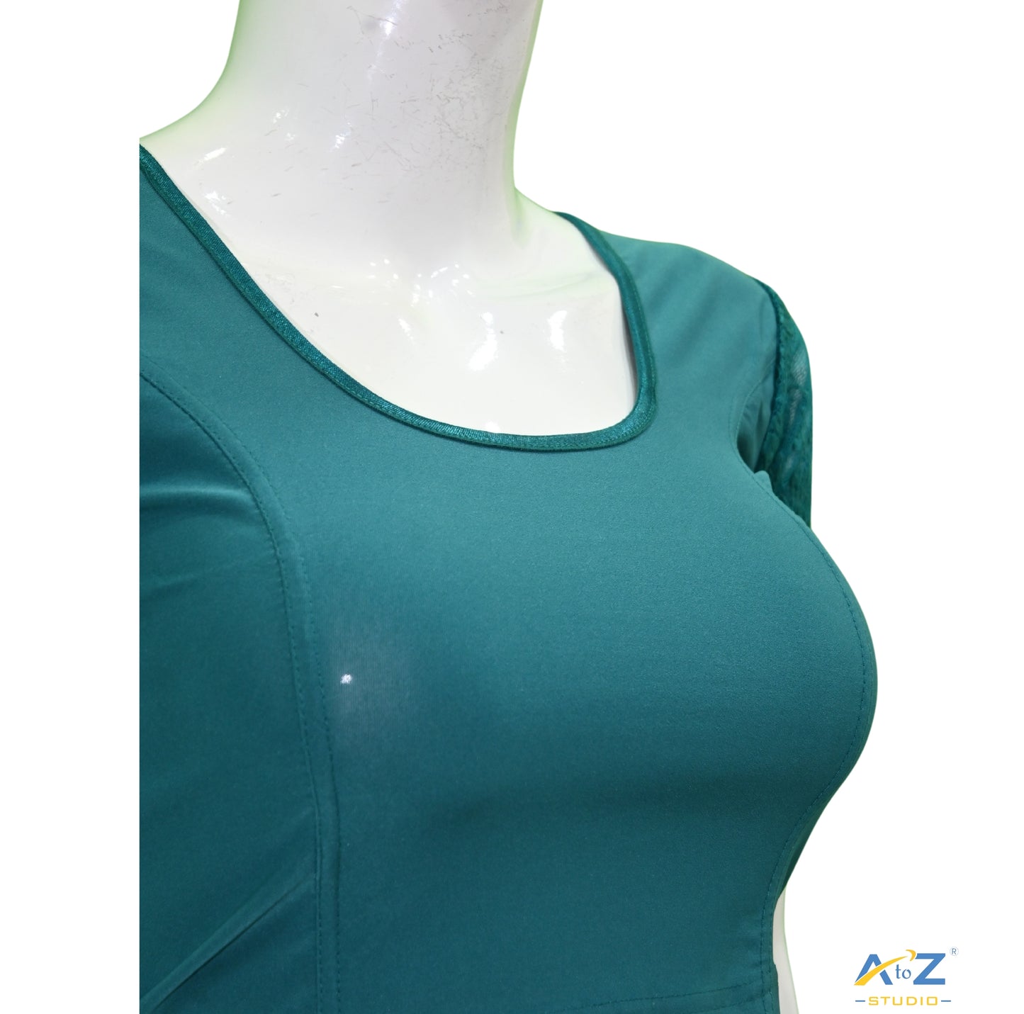 Rama Green Polyester Lycra Net Short Sleeves