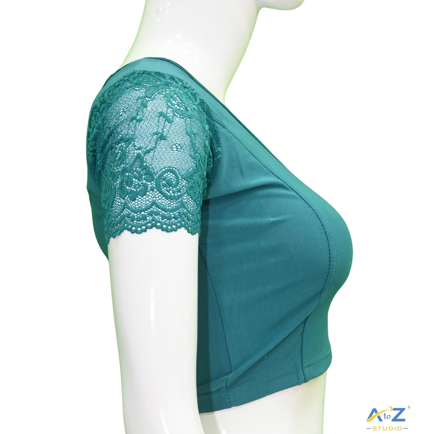 Rama Green Polyester Lycra Net Short Sleeves