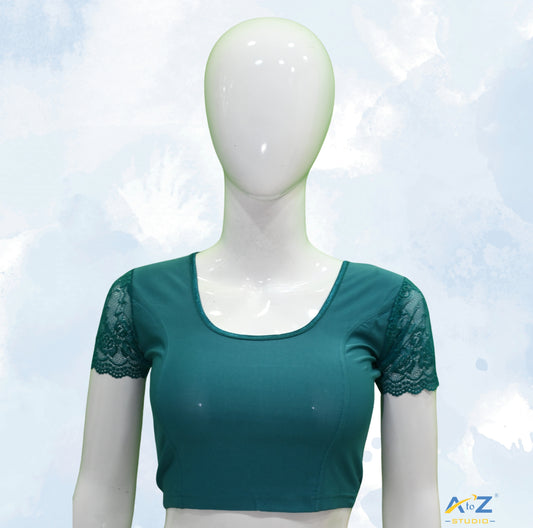 Rama Green Polyester Lycra Net Short Sleeves