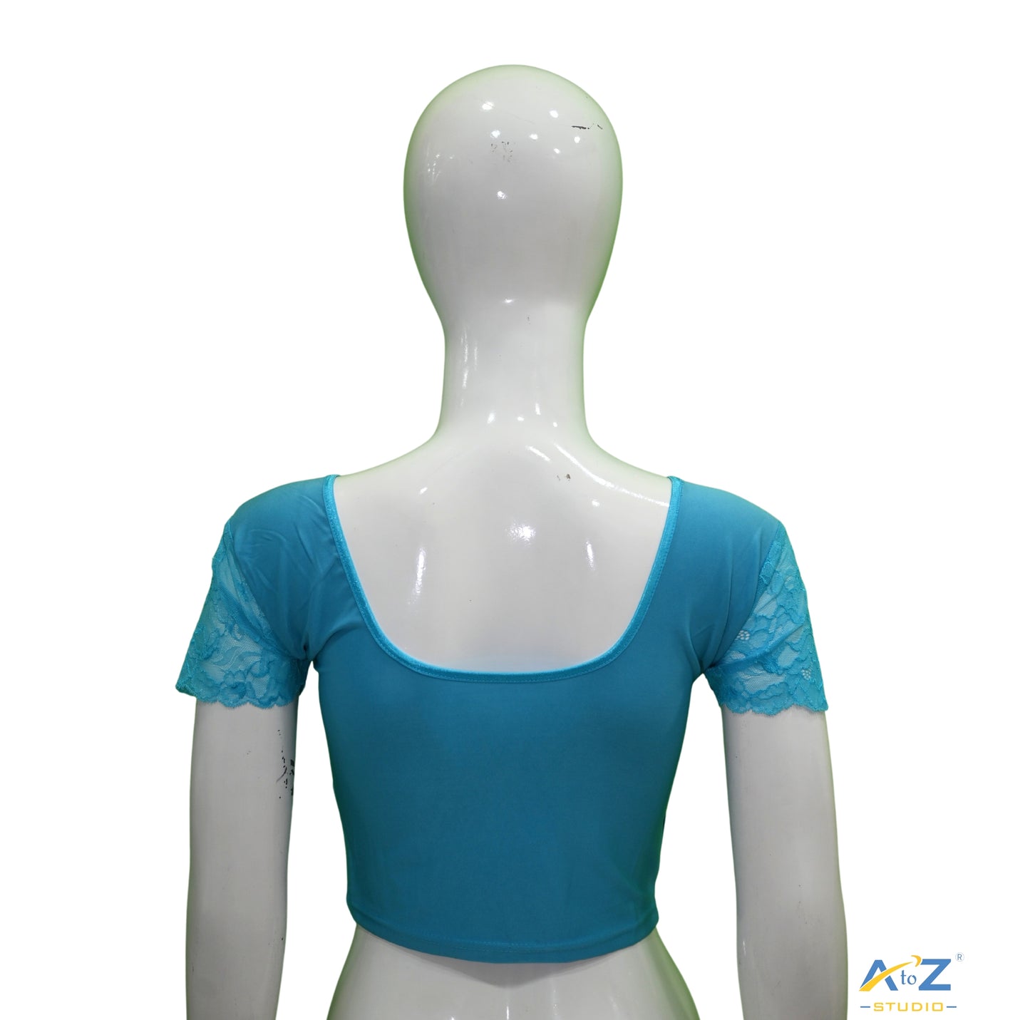 Sky Blue  Polyester Lycra Net Short Sleeves