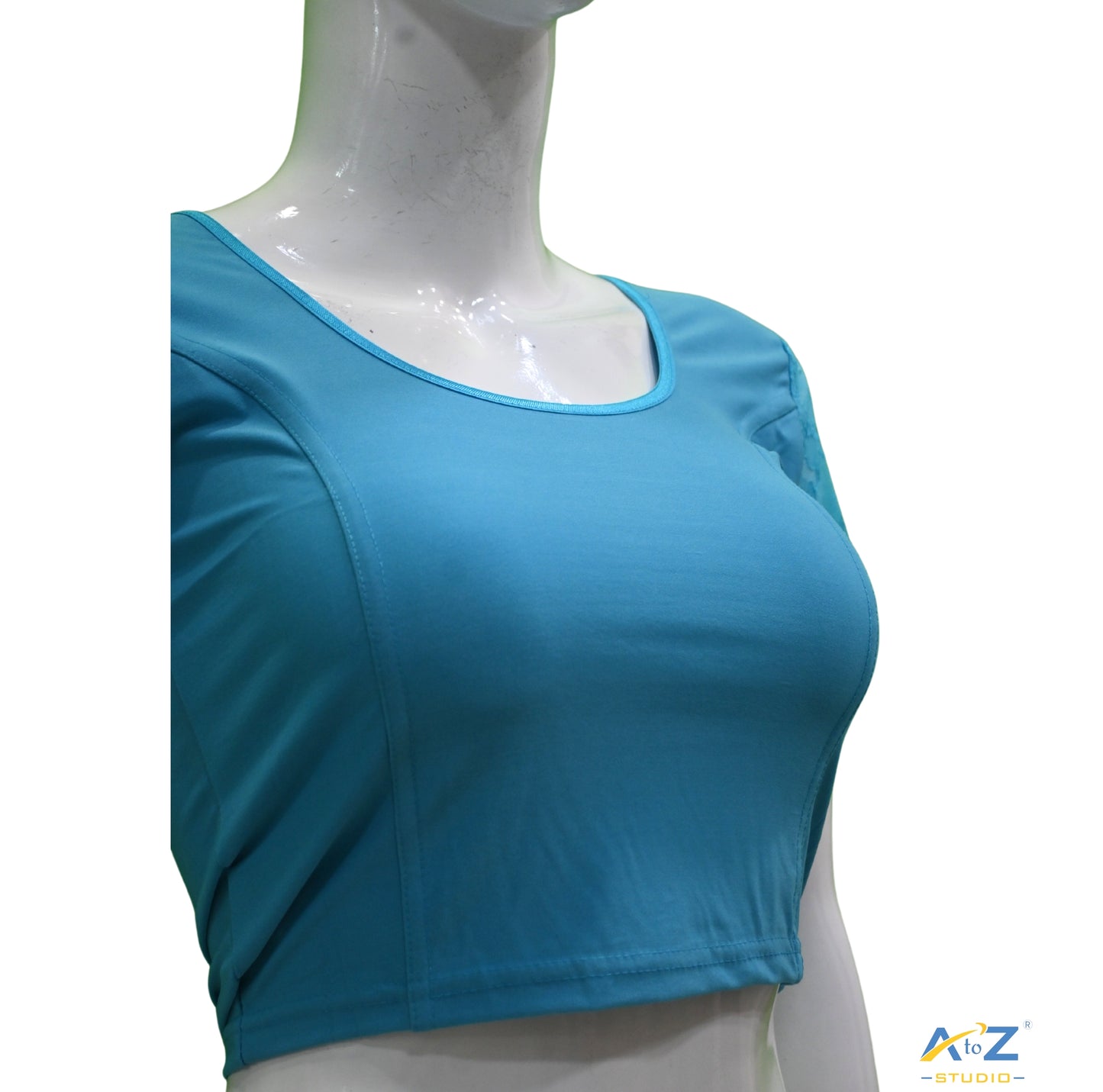 Sky Blue  Polyester Lycra Net Short Sleeves