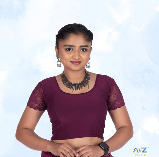 Wine  Polyester Lycra Net Short Sleeves