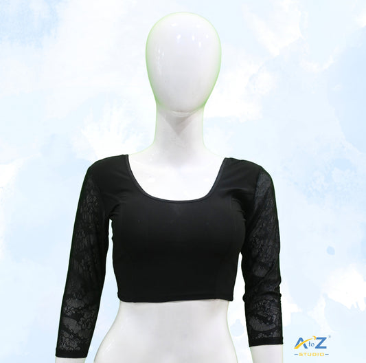 Black Polyester Lycra Net Sleeve Flower Design