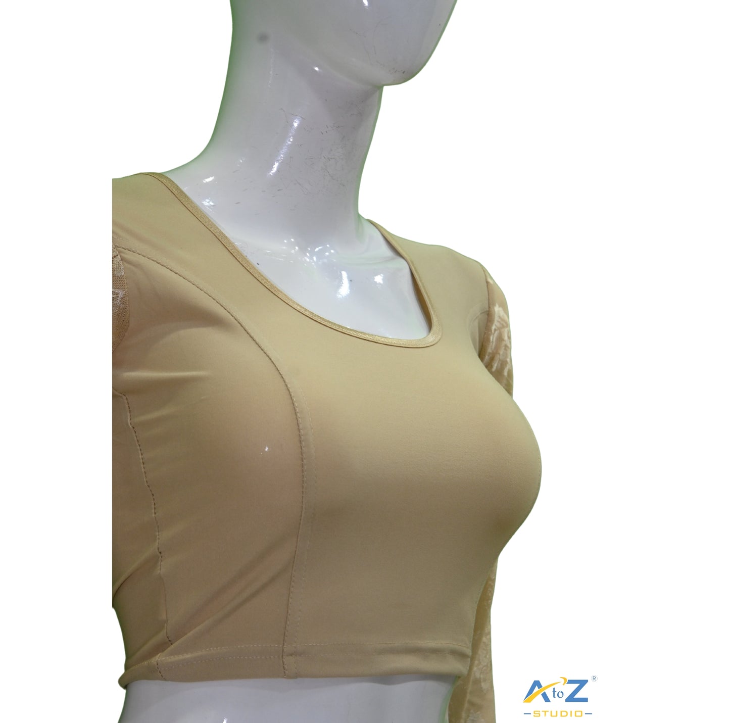 Light Cream Polyester Lycra Net Sleeve Flower Design