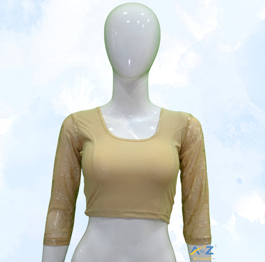 Light Cream Polyester Lycra Net Sleeve Flower Design