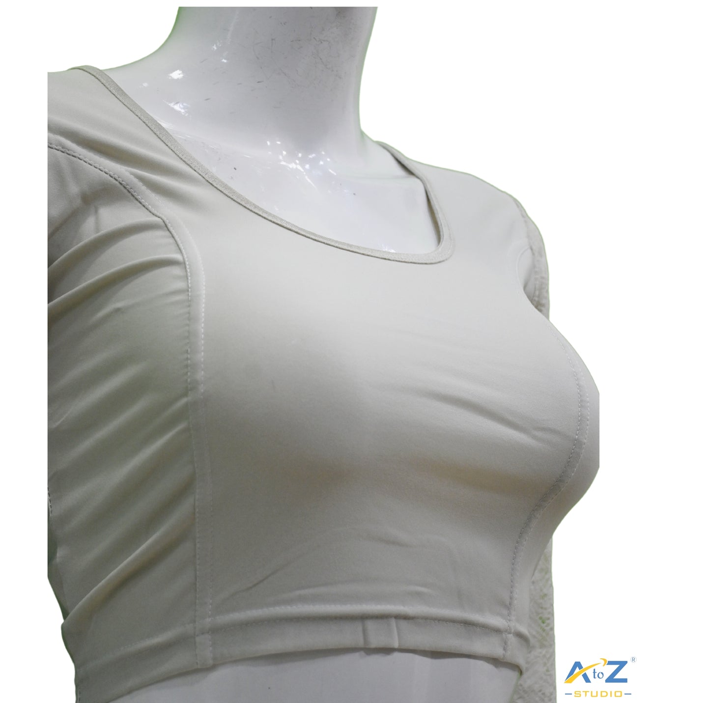 Off White Polyester Lycra Net Sleeve Flower Design