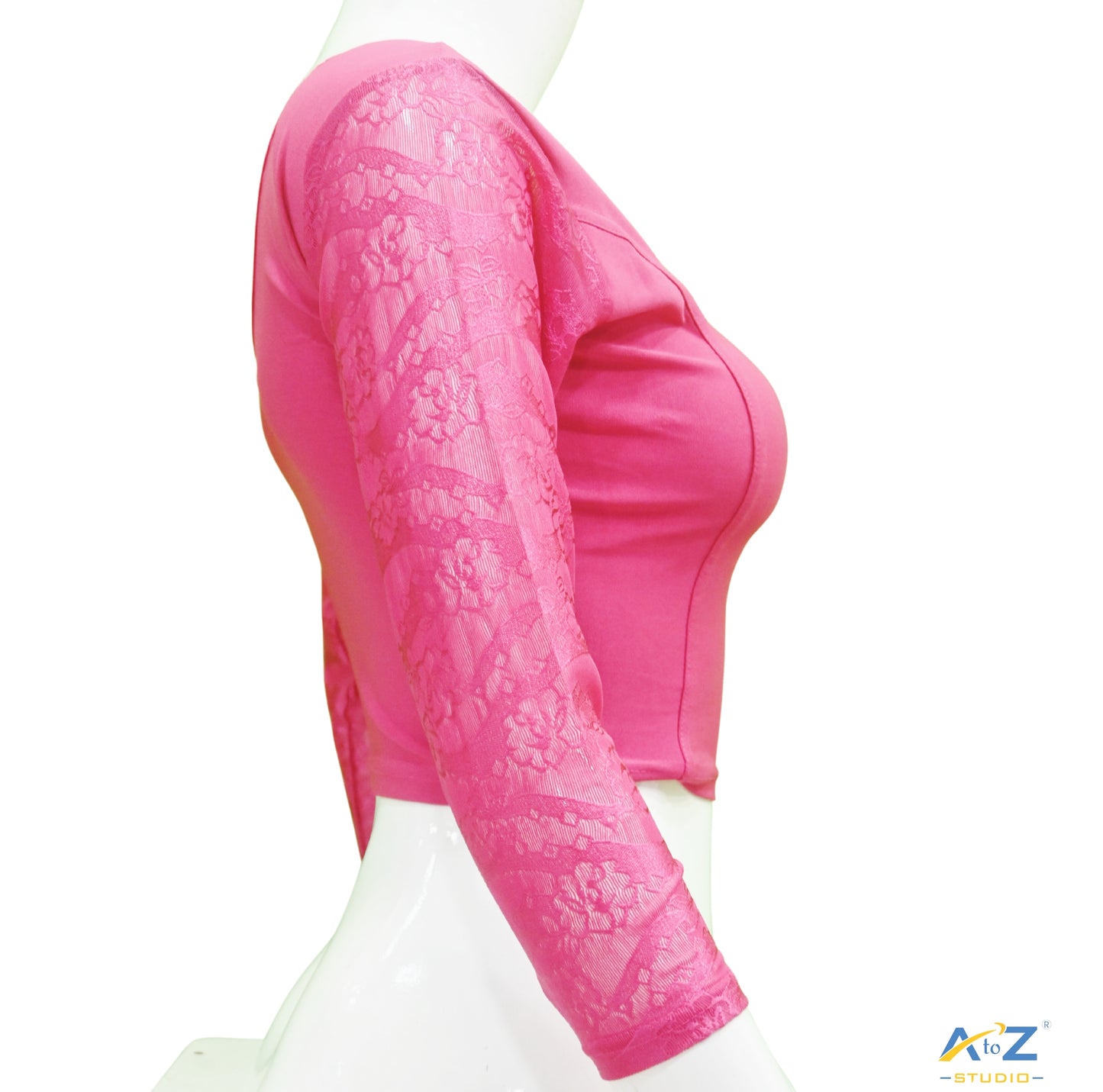 Pink Polyester Lycra Net Sleeve Flower Design