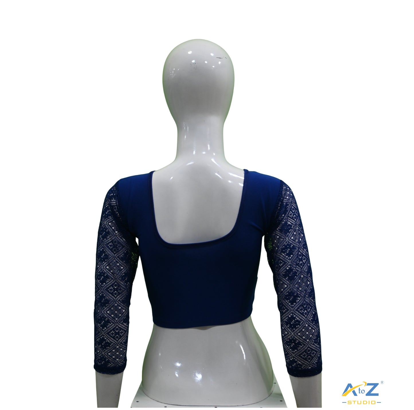 Royal Blue Polyester Lycra Net Sleeve Flower Design