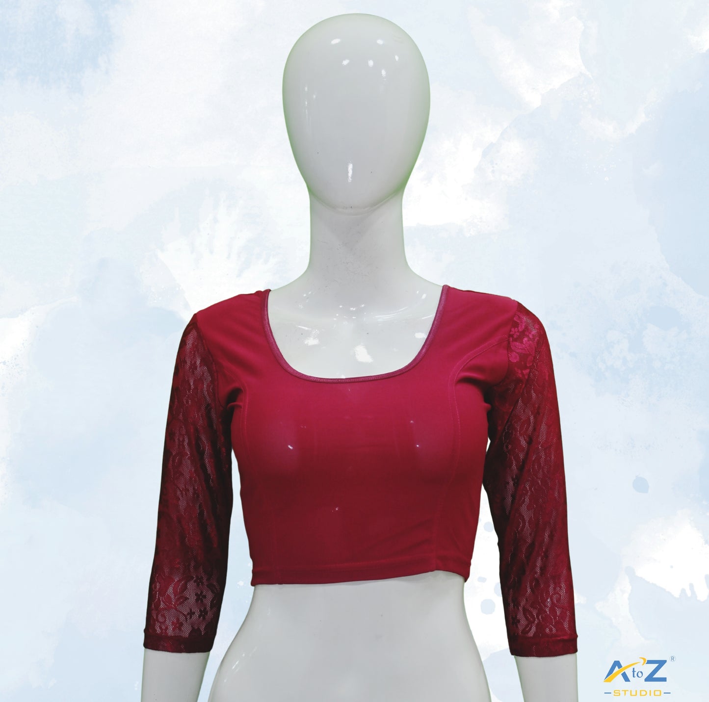 Rani  Polyester Lycra Net Sleeve Flower Design