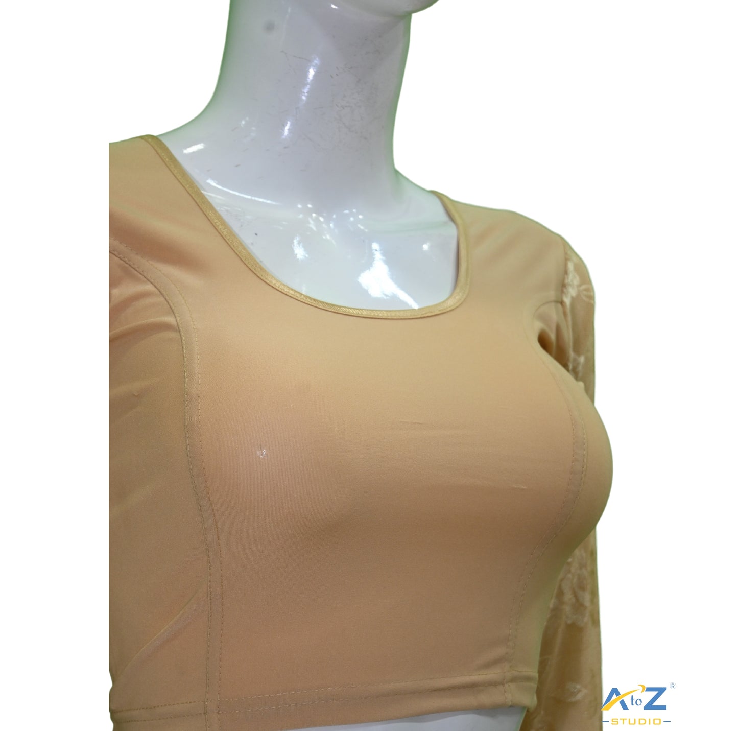 Skin Polyester Lycra Net Sleeve Flower Design