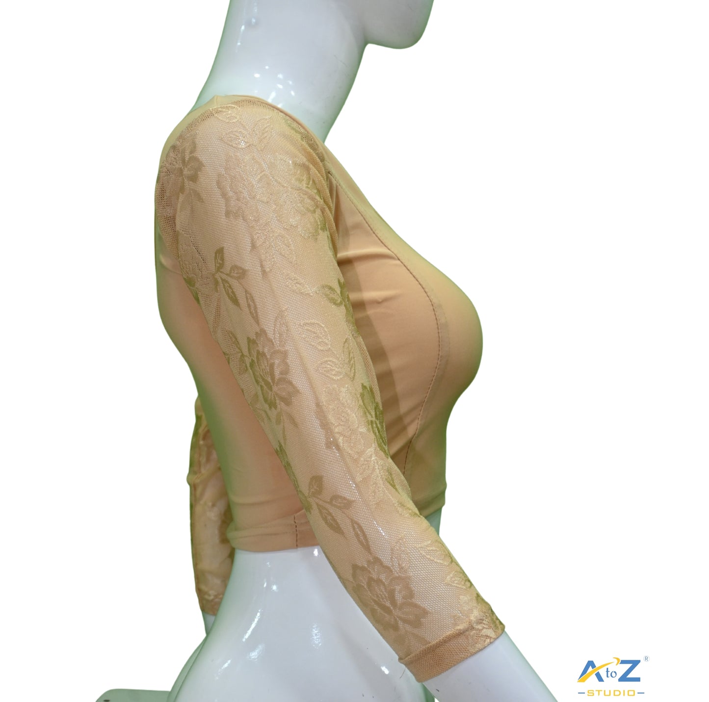 Skin Polyester Lycra Net Sleeve Flower Design