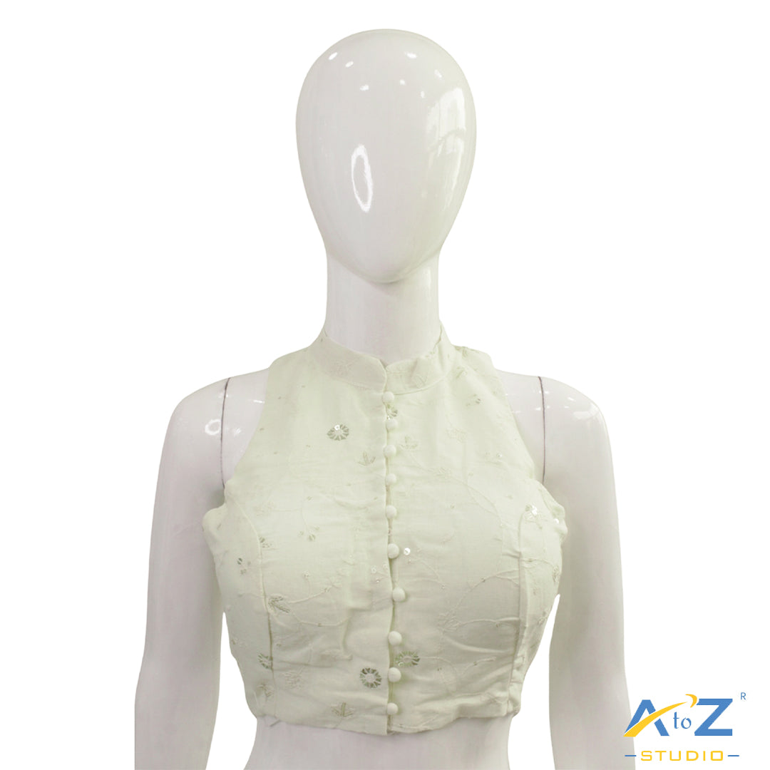 Cream Sleeveless Blouse with Mandarin Colla