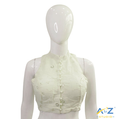 Cream Sleeveless Blouse with Mandarin Colla