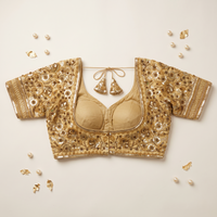 Gold Hand-Embroidered Sequin & Zardozi Sweetheart Blouse