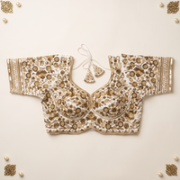 White Hand-Embroidered Sequin & Zardozi Sweetheart Blouse