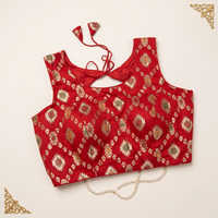 Red Floral Jacquard Brocade Saree Blouse