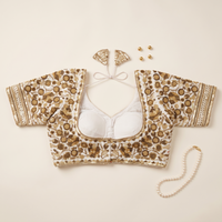 White Hand-Embroidered Sequin & Zardozi Sweetheart Blouse