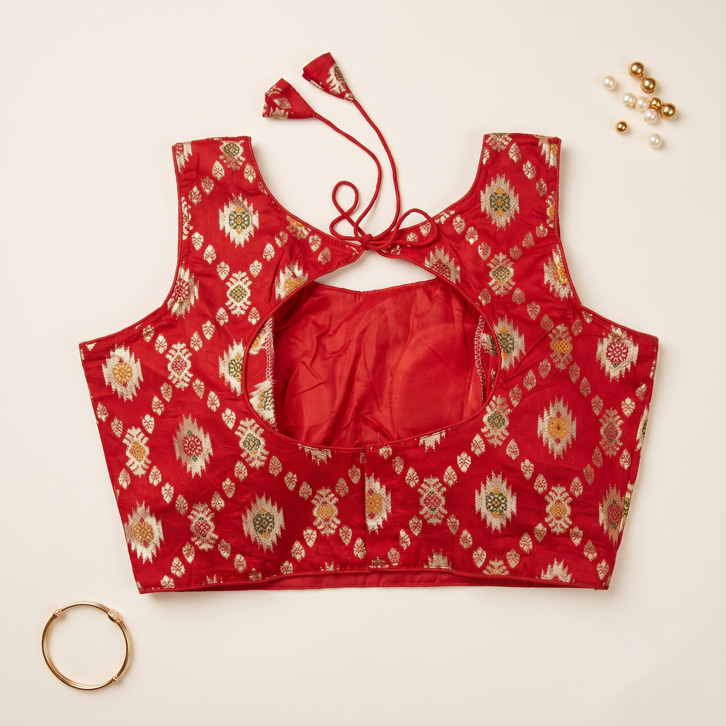 Red Floral Jacquard Brocade Saree Blouse