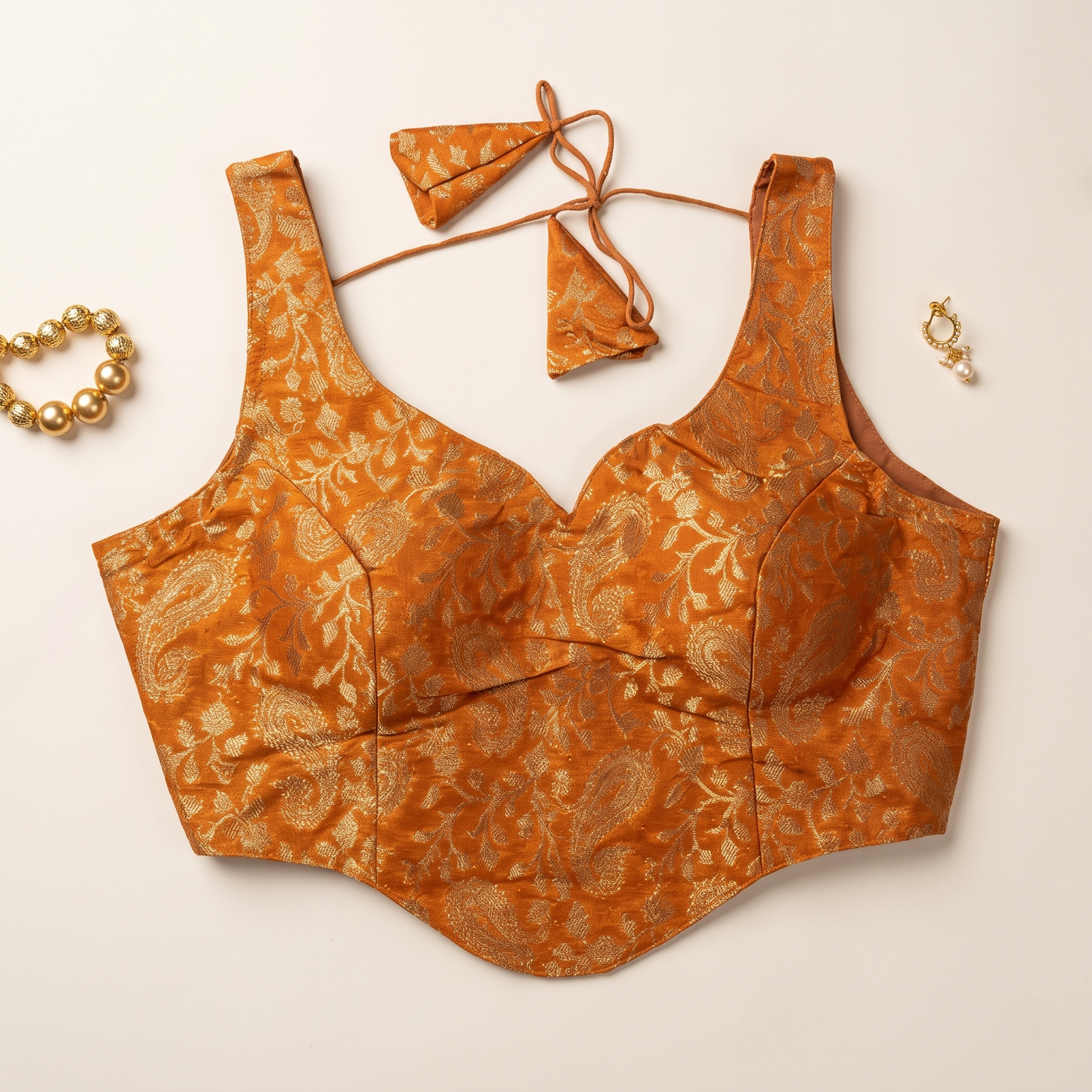 Mustard Gold Banarasi Brocade Sleeveless Corset Blouse
