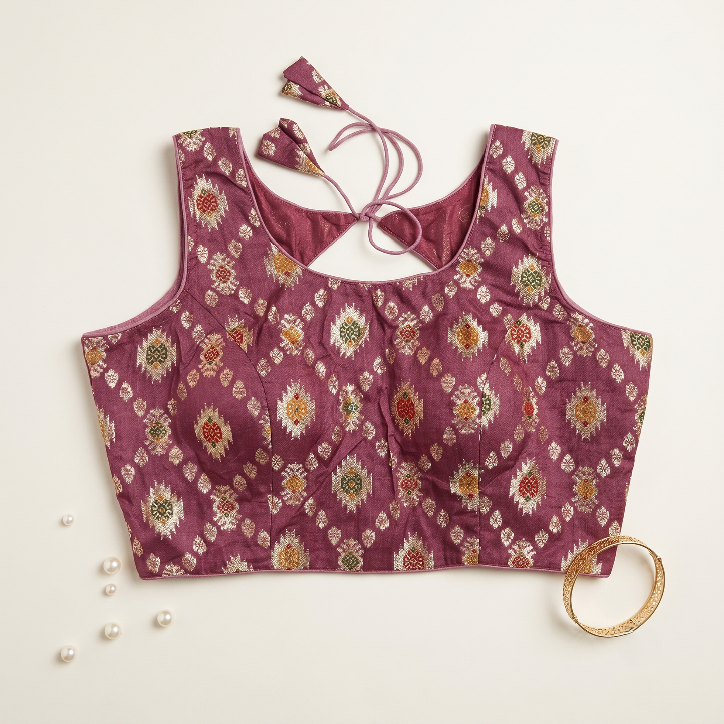 Onion Floral Jacquard Brocade Saree Blouse