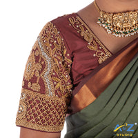 Maroon Silk Cloth Blouse with Drop and jhumka design Design