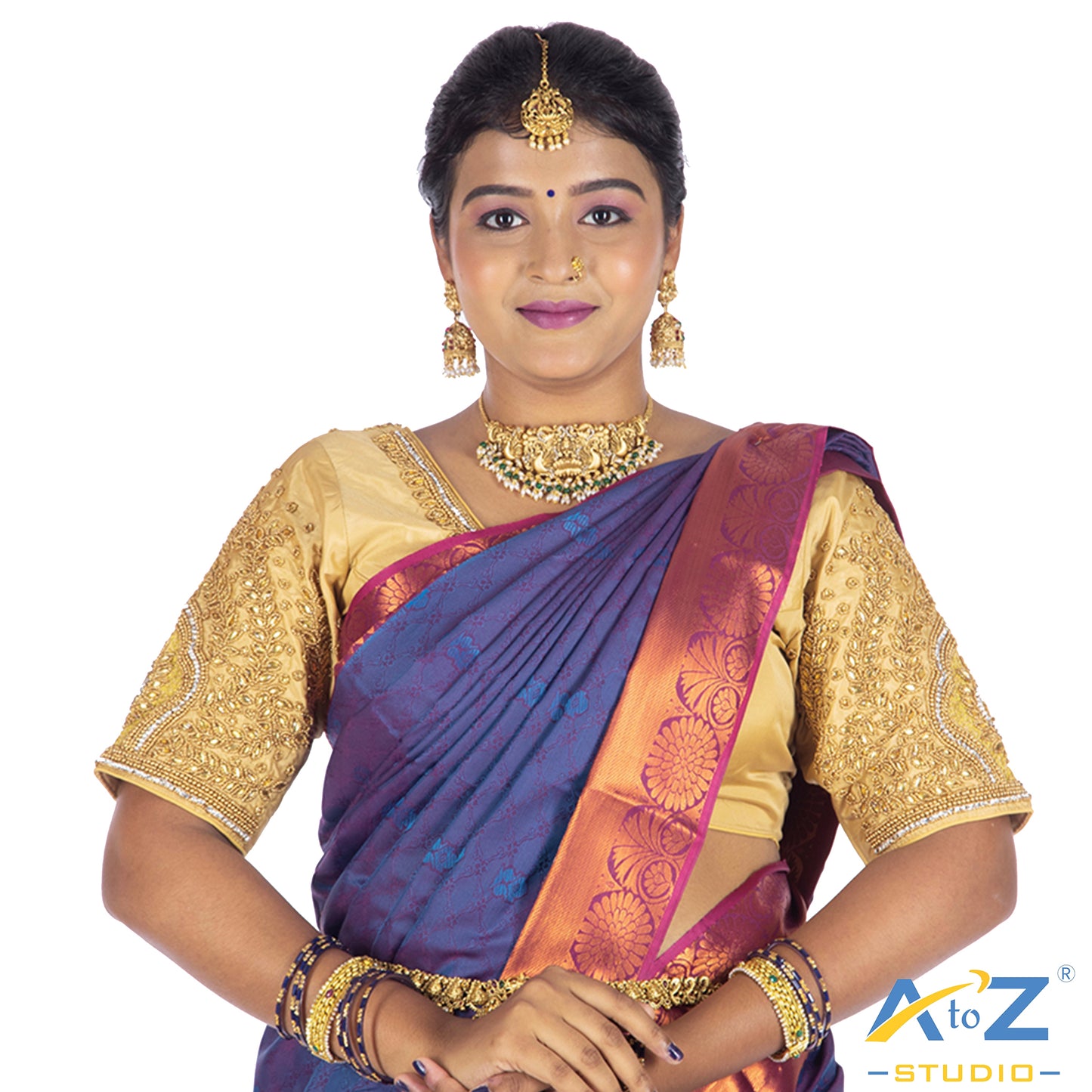 Ivory Silk Cloth Blouse with Small leaf and chain work Design