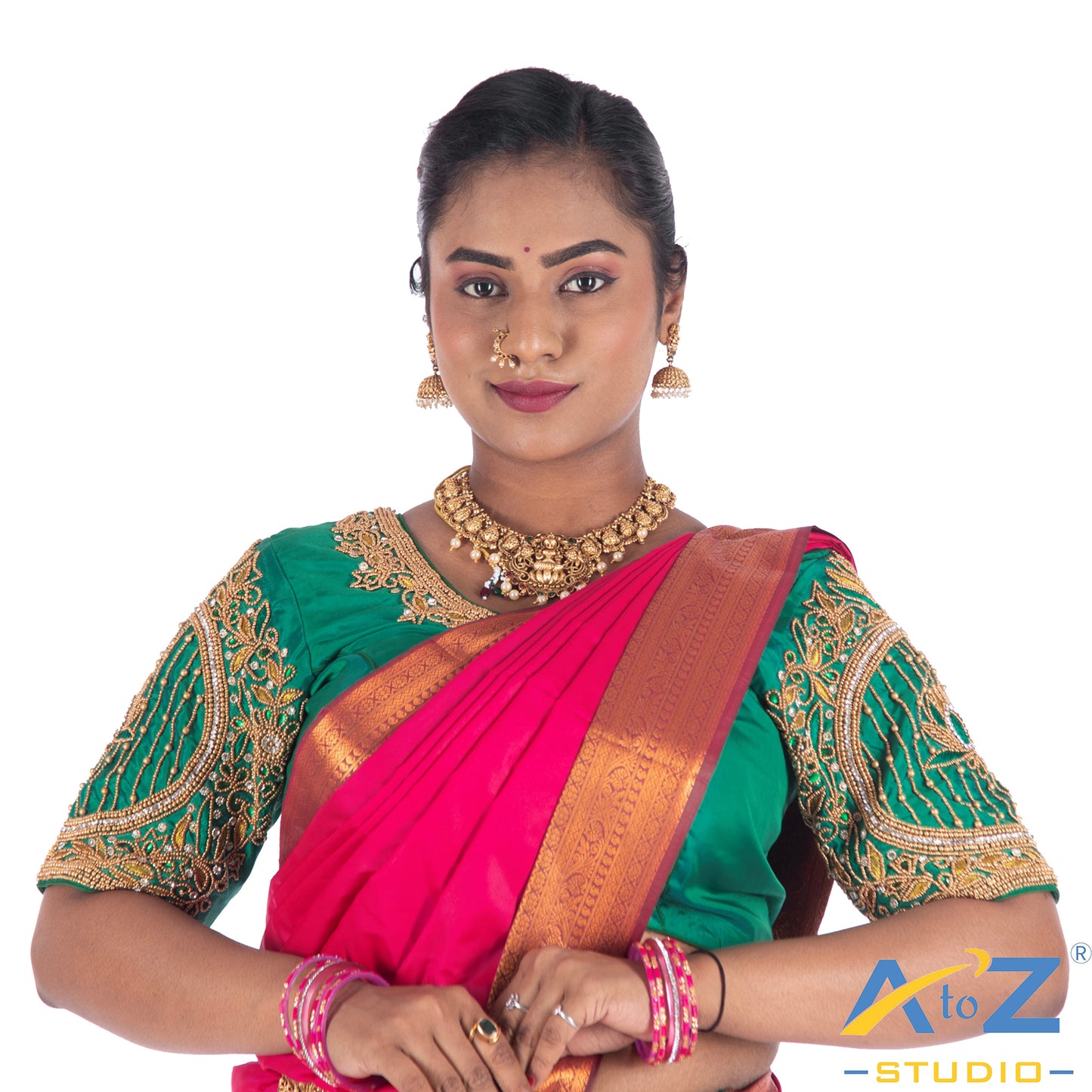 Rama Green Silk Cloth Blouse with Lotus in circle Design