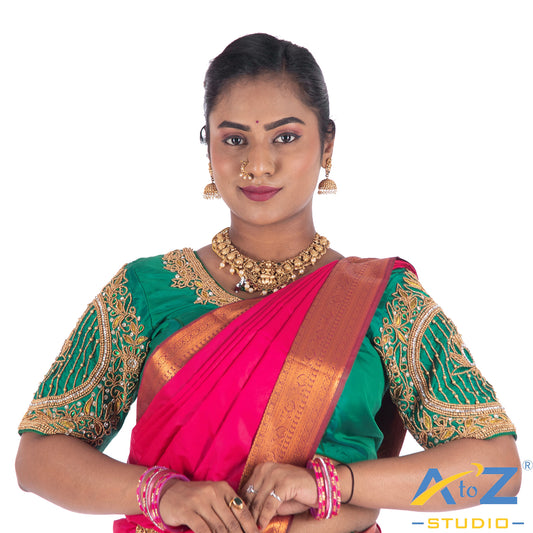 Rama Green Silk Cloth Blouse with Lotus in circle Design