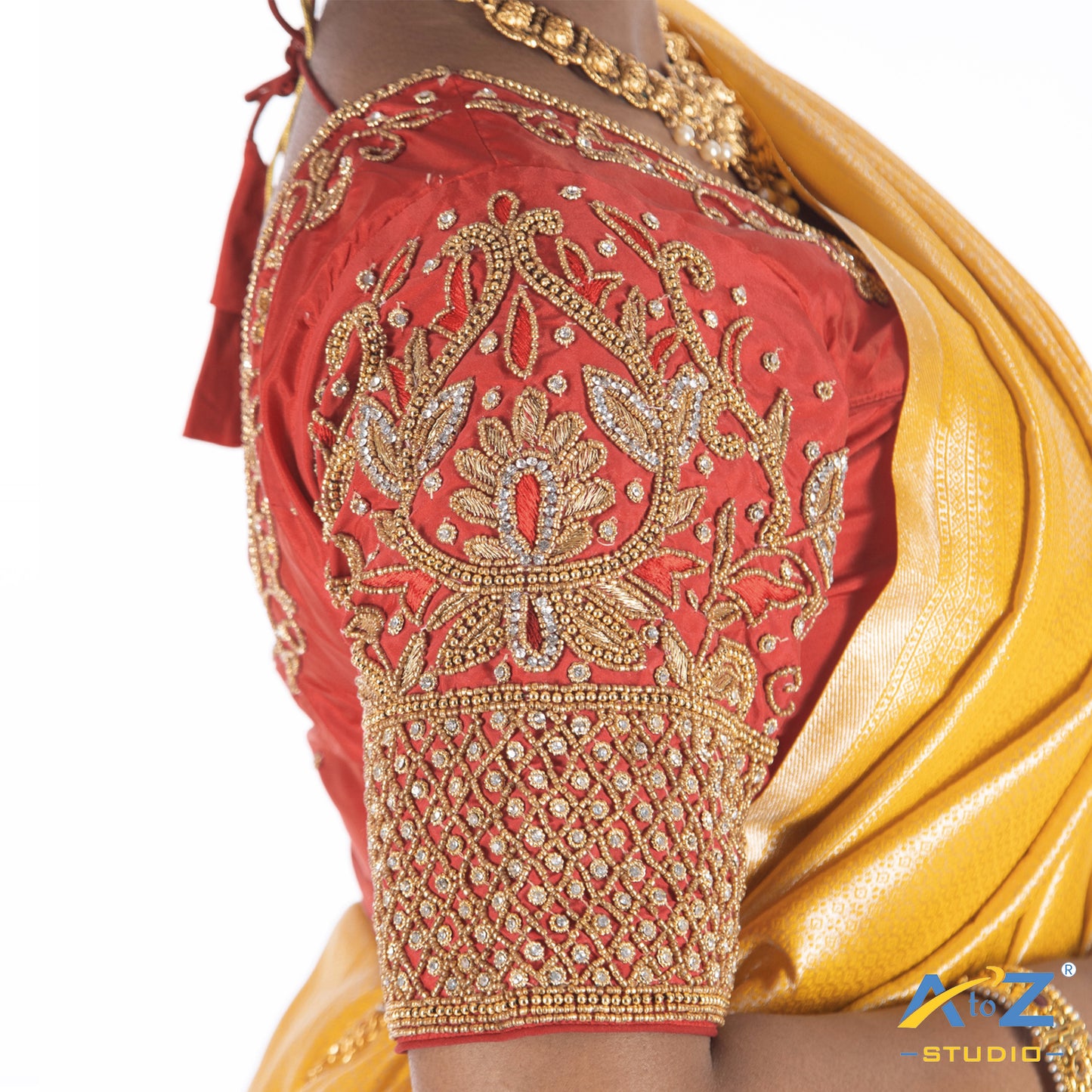 Magenta Pink Silk Cloth Blouse with kundan mix and leand and flower Design