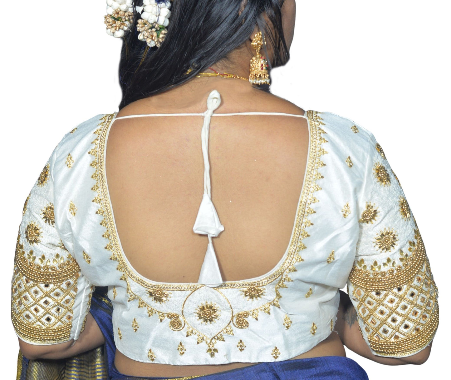 White Blouse with Floral, Mango Stone & Kite Motifs, Dual Embroidery