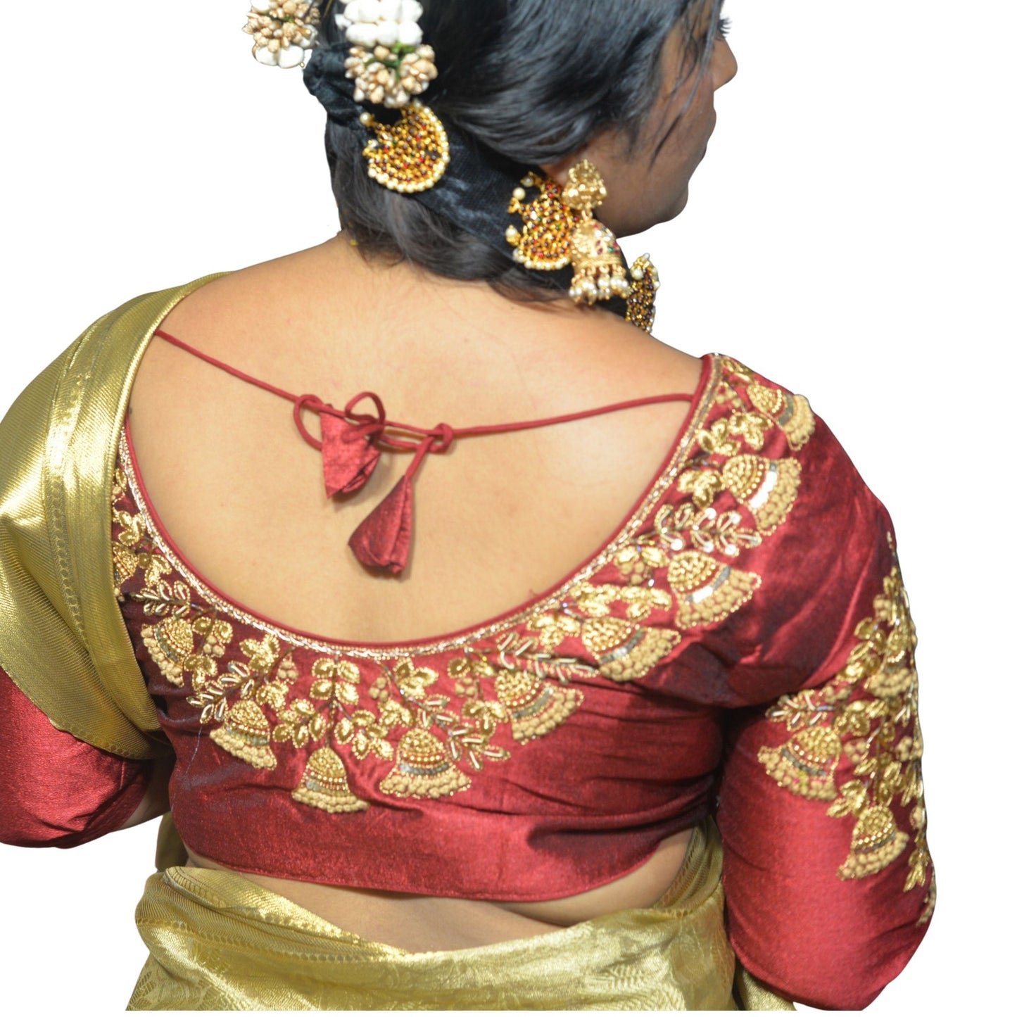 Elegant Maroon Blouse with Floral Aari & Machine Embroidery