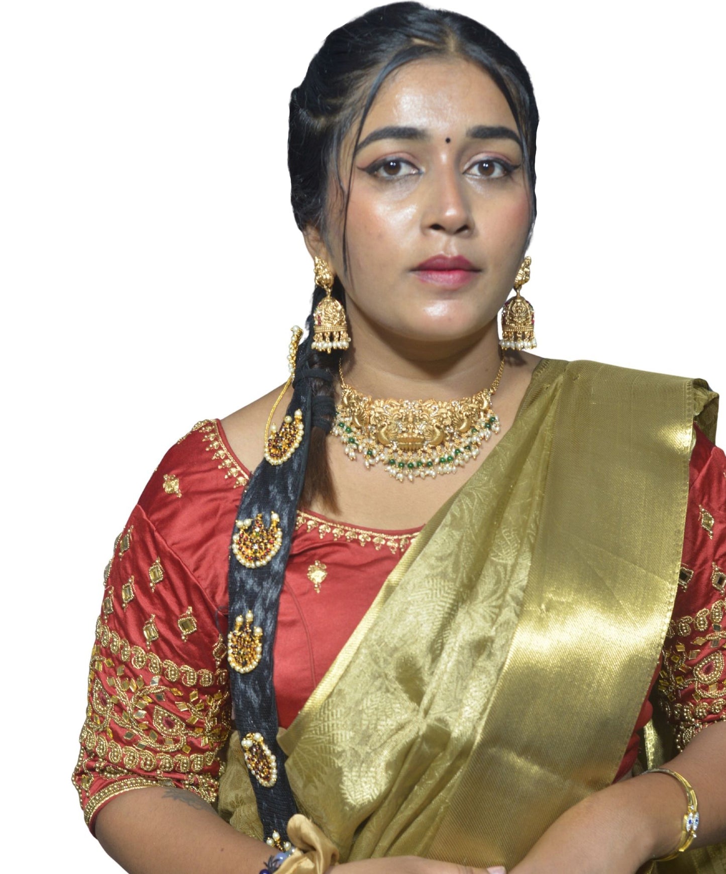 Maroon Blouse with Kite & Mango Motifs, Dual Embroidery