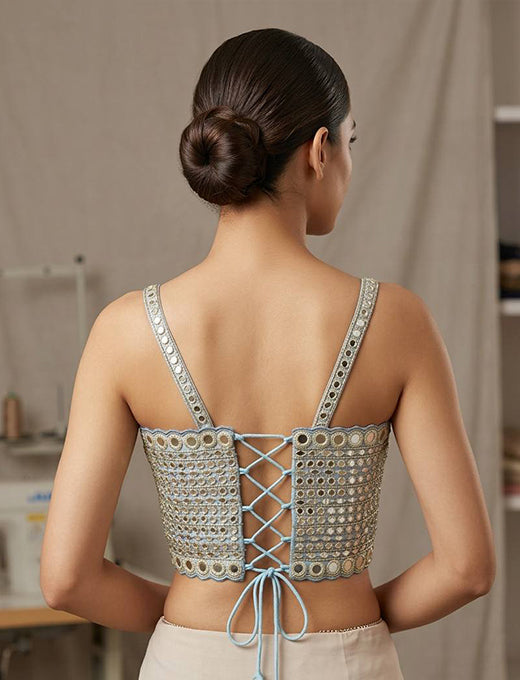 Blue Mirror Work Designer Corset Blouse
