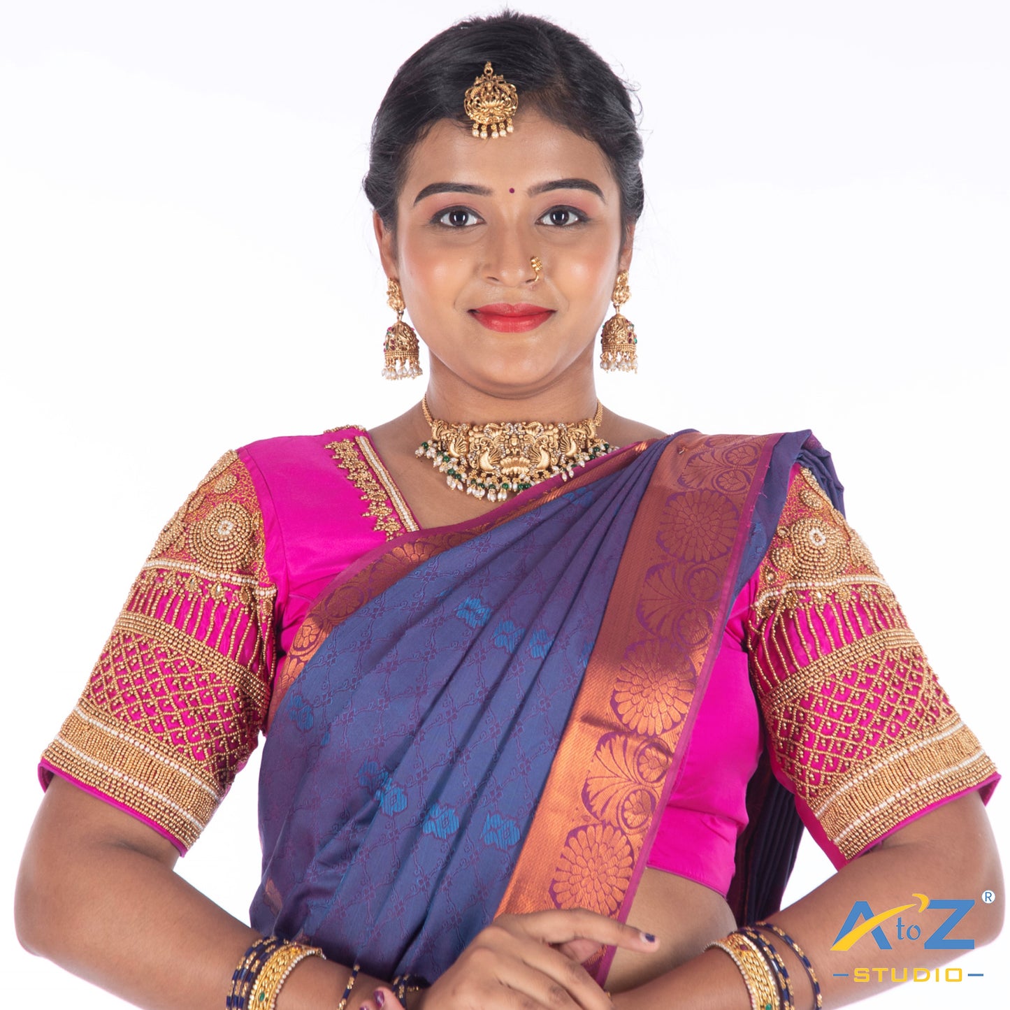 Bright Pink Silk Cloth Blouse with Regal rose glow Design