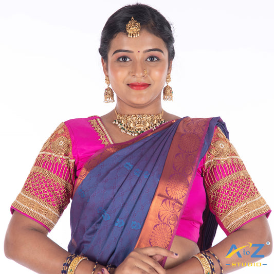 Bright Pink Silk Cloth Blouse with Regal rose glow Design