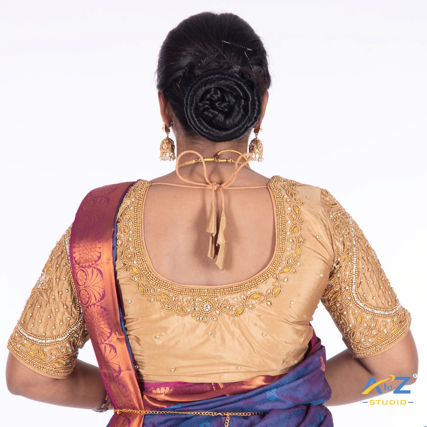 Dark Ivory Silk Cloth Blouse with Lotus in circle Design