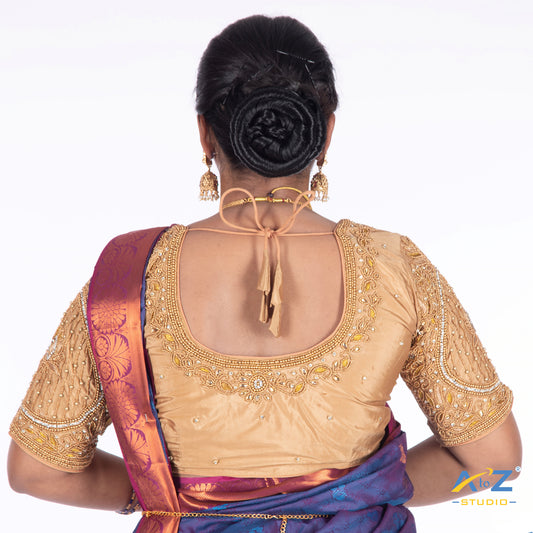 Dark Ivory Silk Cloth Blouse with Lotus in circle Design