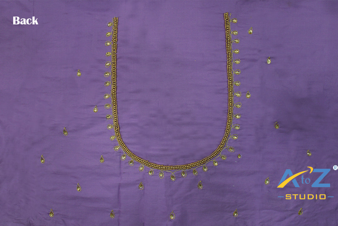 Lavender Silk Blouse Piece With Aari Work