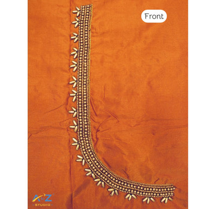 Dusty Orange Silk Blouse Piece With Aari Work