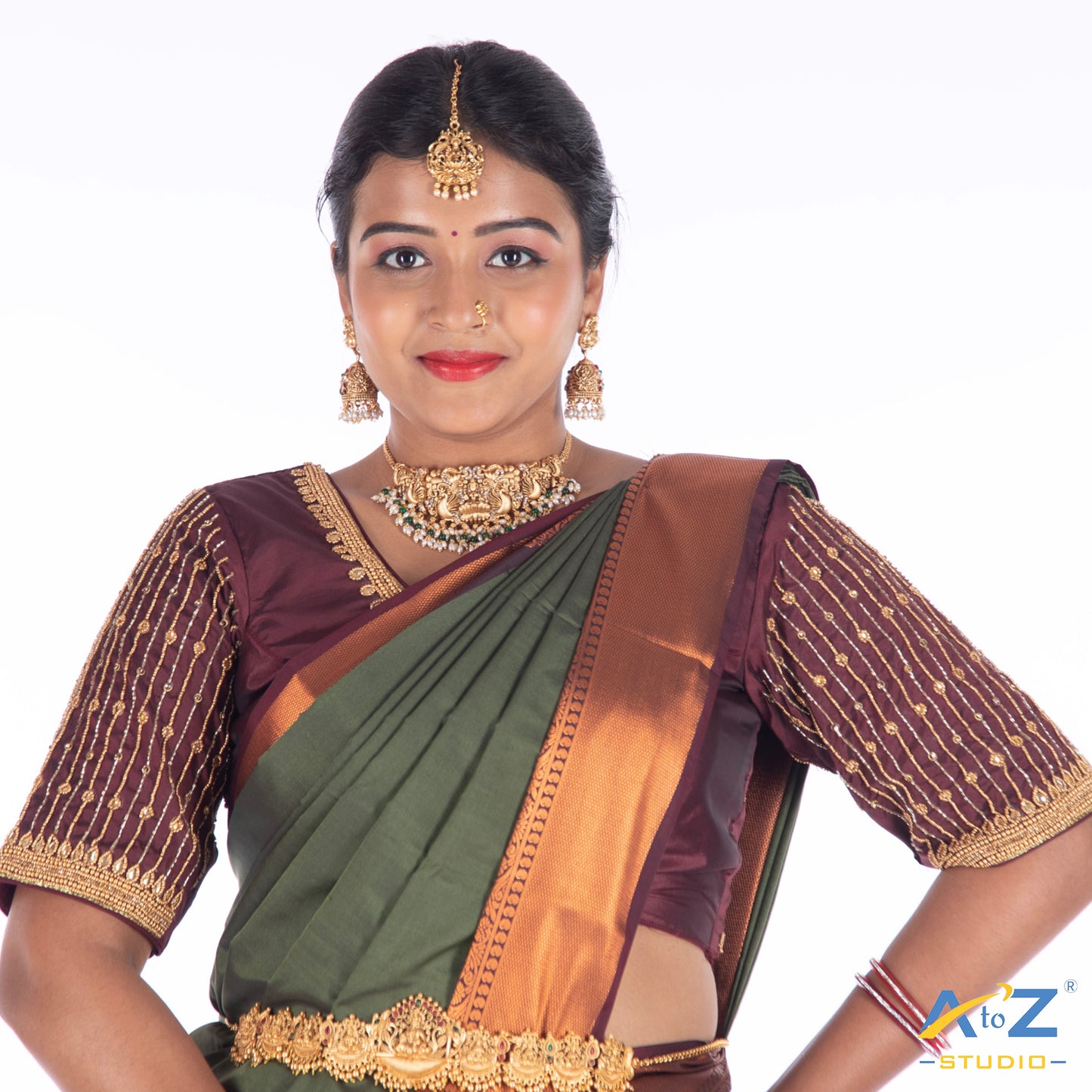 Dark Maroon Silk Cloth Blouse with Chain lines Design