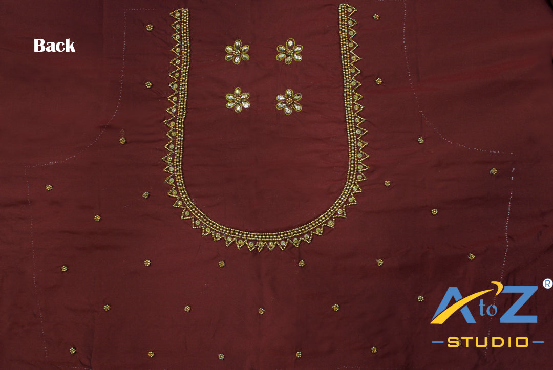 Light Brick Silk Blouse Piece With Aari Work