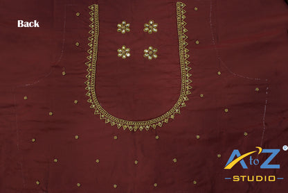 Light Brick Silk Blouse Piece With Aari Work