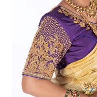 Purple Silk Cloth Blouse with Small Peacock and square chain Design