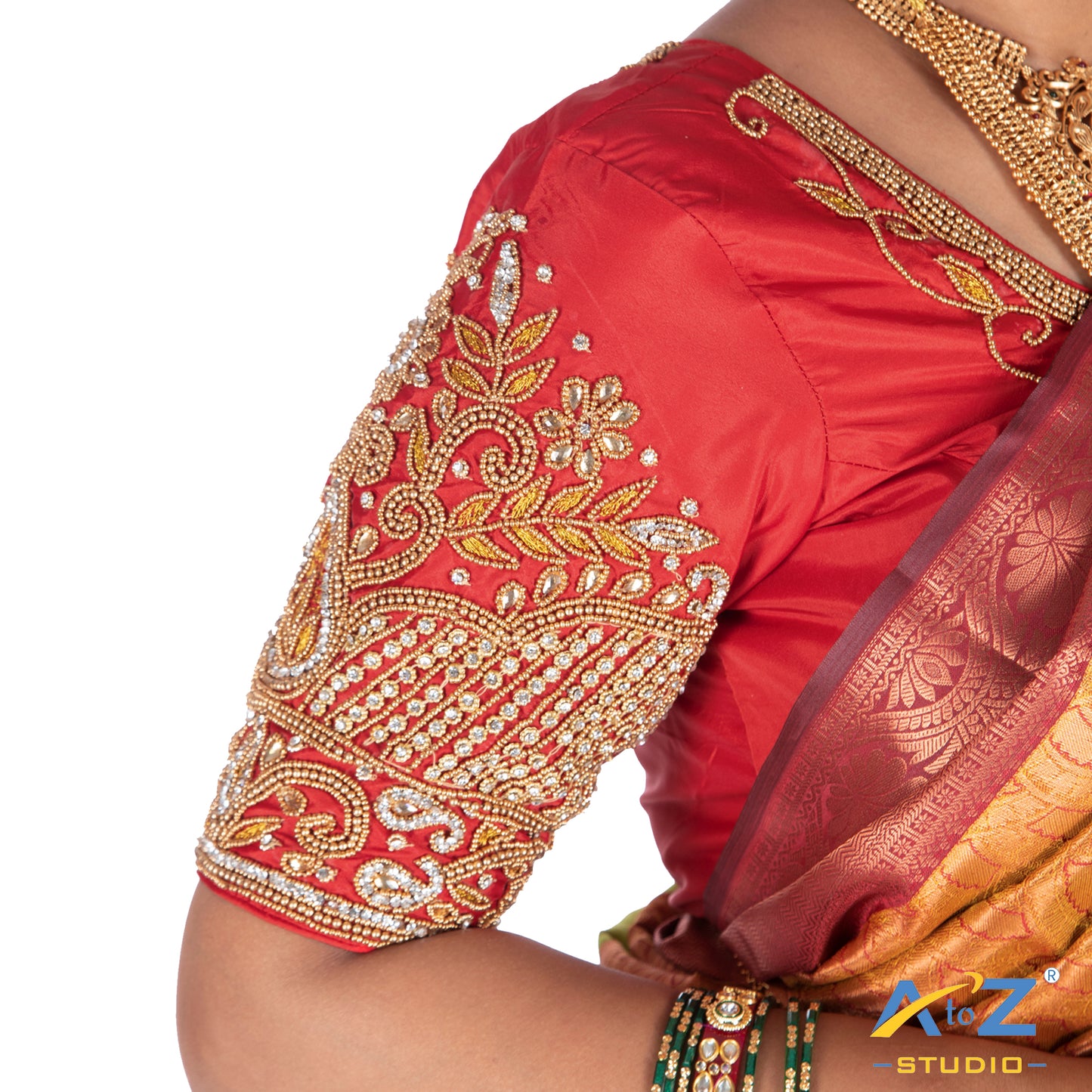 Light Red Silk Cloth Blouse with Leaves and Flower Design