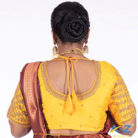 Light yellow Silk Cloth Blouse with Small leaf (like flower pot) and chain work Design